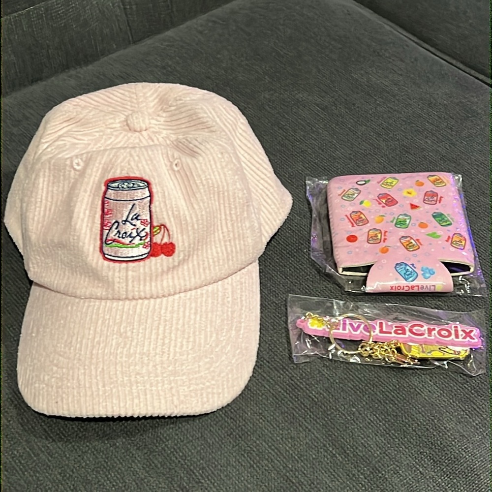 LaCroix Hat, Drink Coozie, Keychain and sticker